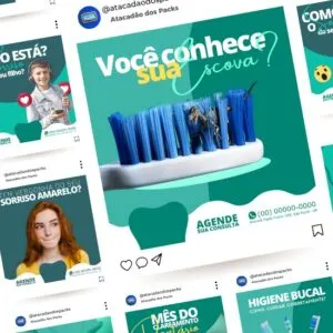 Templates e Artes para Dentistas no Canva _ Pack Editável com 10 Posts + Legendas para Instagram e Facebook