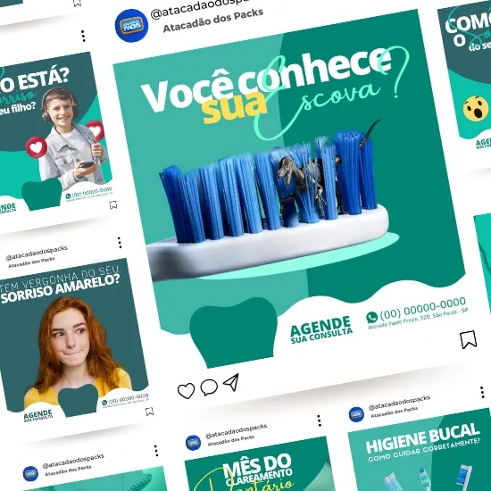 Templates e Artes para Dentistas no Canva _ Pack Editável com 10 Posts + Legendas para Instagram e Facebook